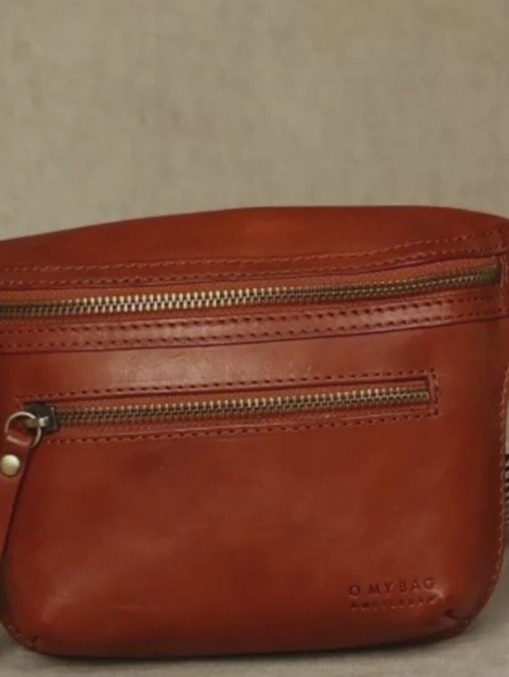 O MY BAG AMSTERDAM. Tan Leather Crossbody with Striped Canvas Strap. PRICE DROP - Picture 2 of 6